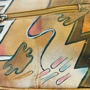 Artistic Tan Leather hand painted Women's Bag